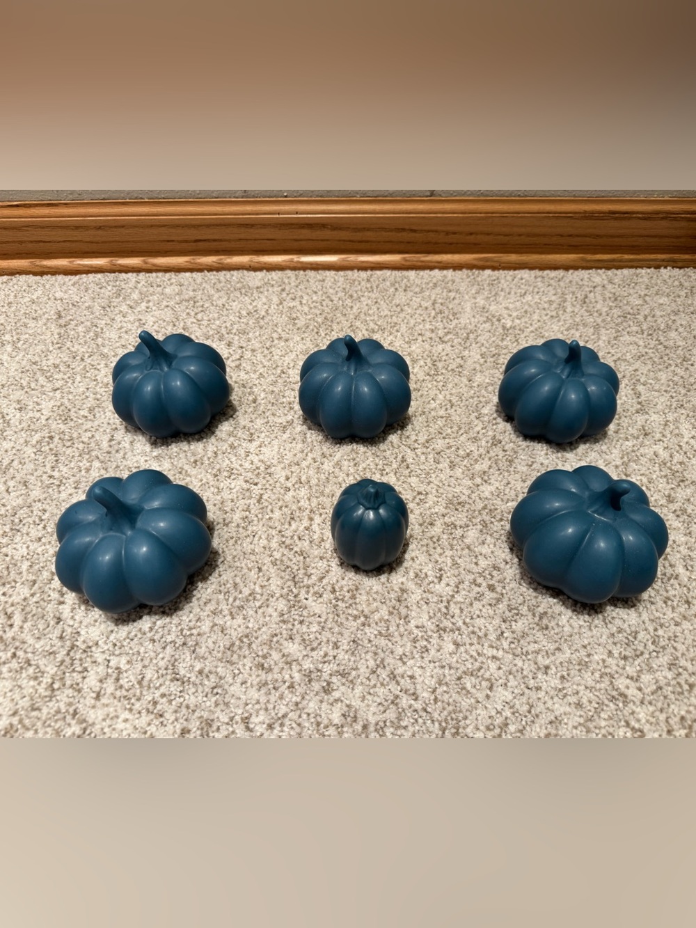 Set of 6 Slate Blue Decorative Ceramic Pumpkins - Fall Home Decor